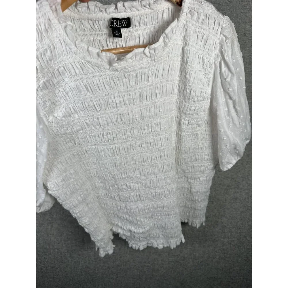 J. Crew Medium Womens Top White Crinkle Stretch Cotton Short Sleeve Boho - Picture 14 of 16